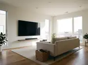 A flush wall-mounted TV with no visible cables running down to the outlet below