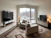 Split comparison of a floating shelf under a TV on one side and a closed media console on the other