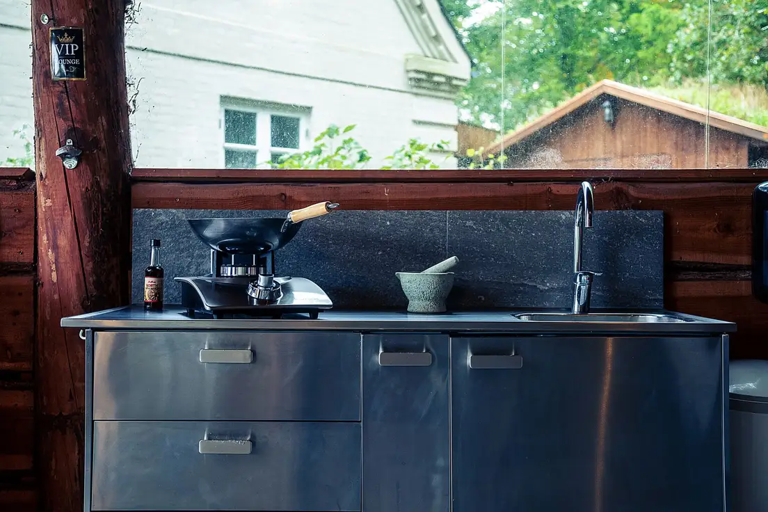Stainless steel outdoor kitchen cabinet with sink for bbq area storage
